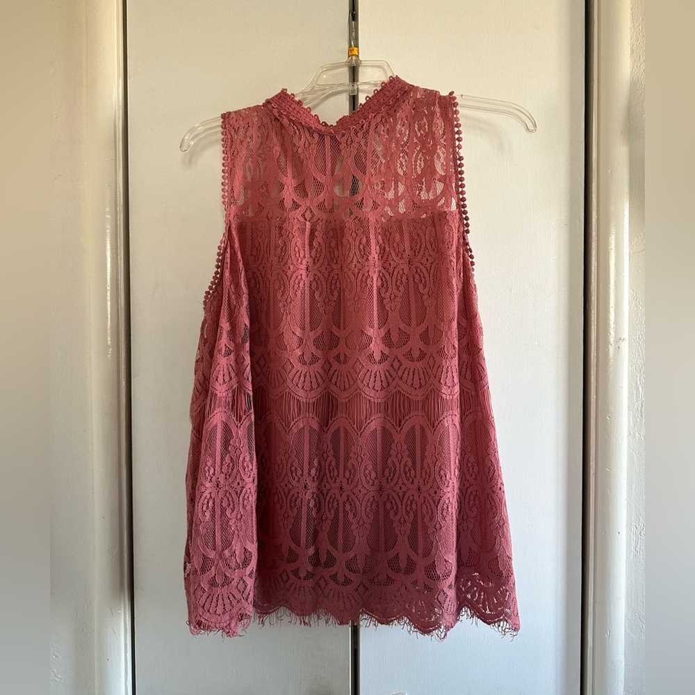 Mauve lace keyhole blouse